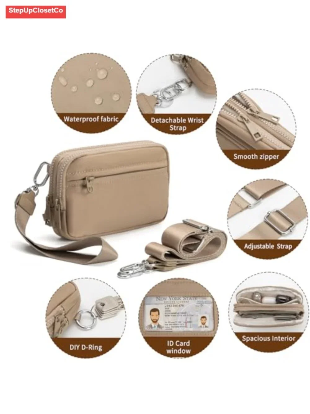 Wristlet Wallet for Women Nylon Quilted RFID 4 Zippers Crossbody Purse